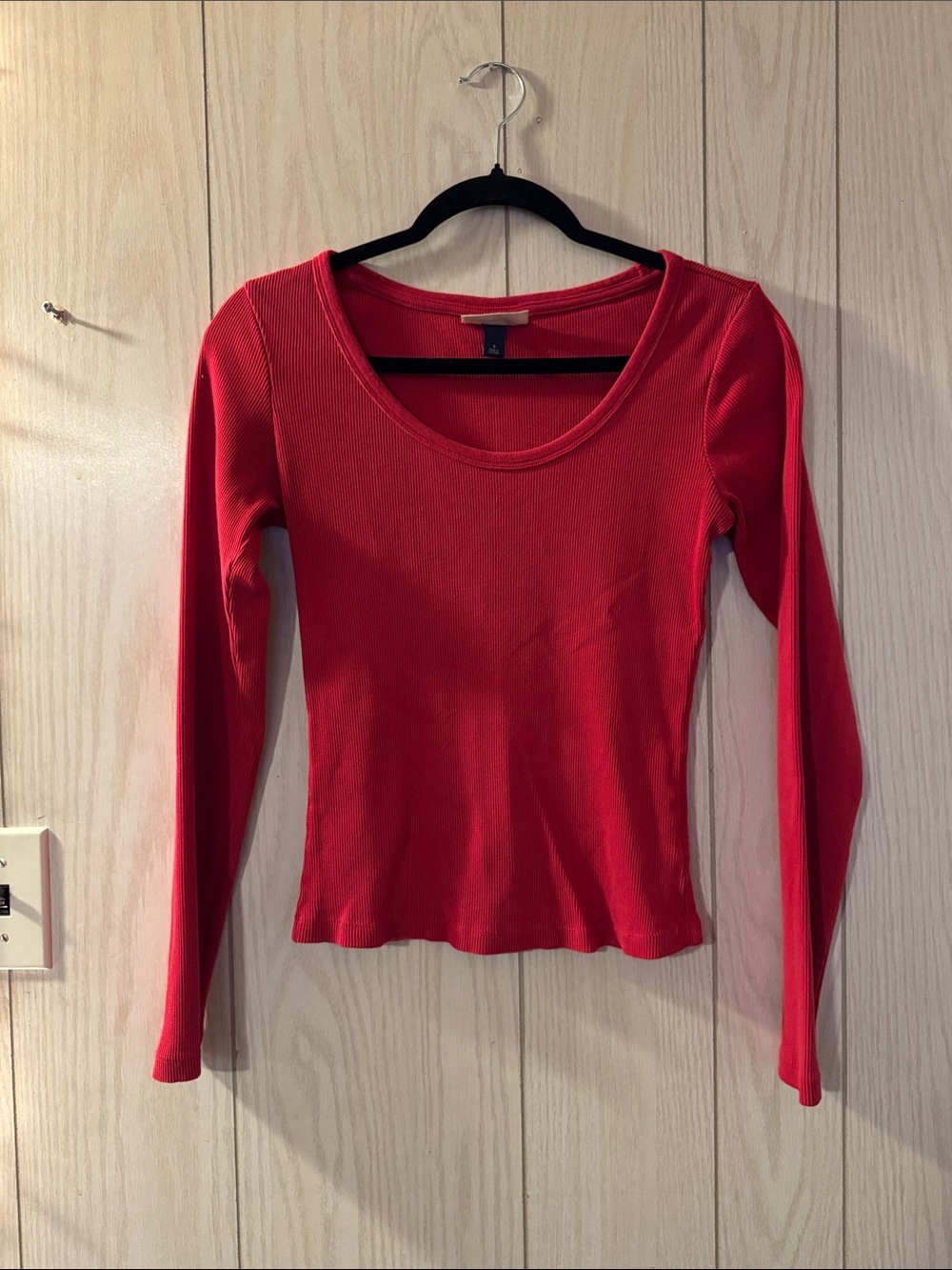 Universal Thread Ribbed Scoop Neck Long-Sleeve Top - Red